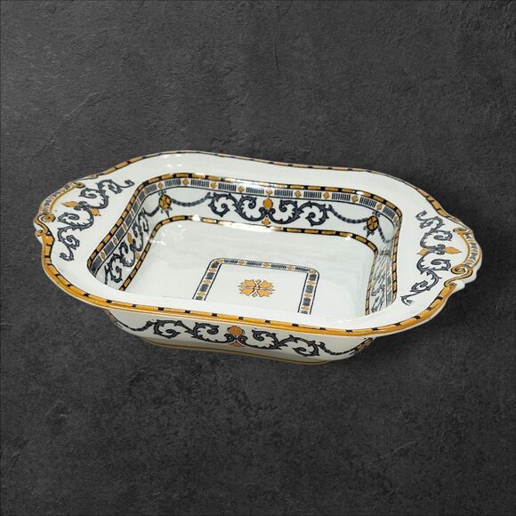 Ridgways “Classic” Gray & Mustard Scroll Covered Casserole Dish England RARE - Picture 5 of 14